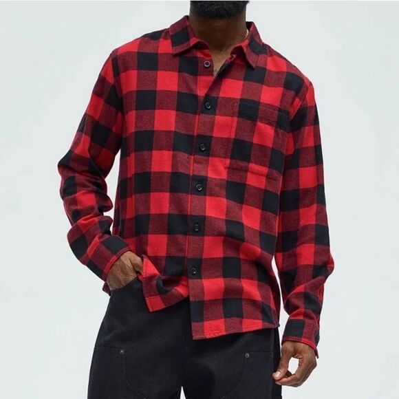 Flannel Button Down Long Sleeve Shirt -Q - Picture 4 of 7
